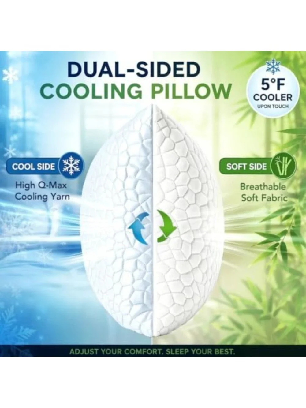 Cooling Queen Size Pillows Set of 2 - Shredded Memory Foam, Adjustable Firmness
